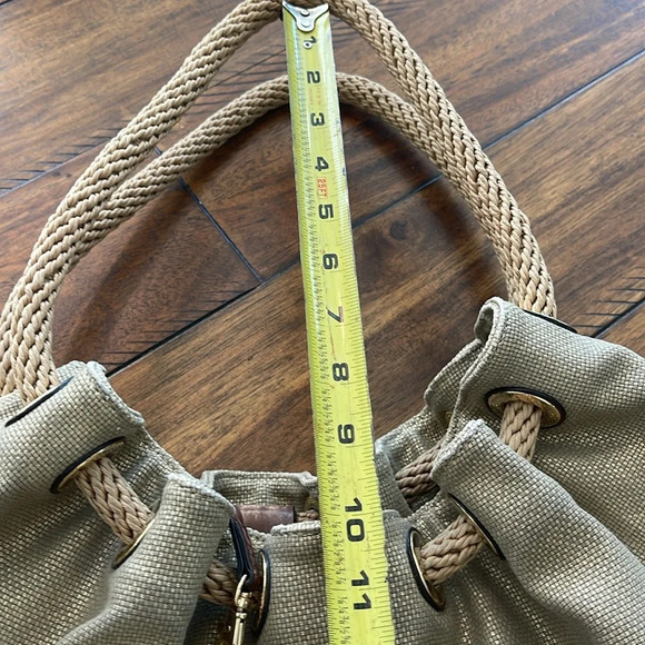 Michael Kors Gold Metallic Marina Large Canvas Drawstring Tote Hobo Bag - Picture 10 of 16